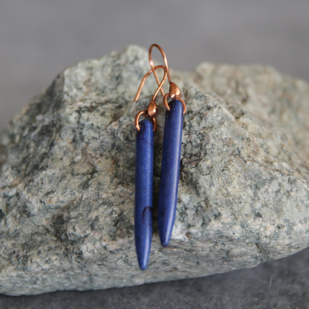 Lapis Howlite Bullet And Copper Earrings